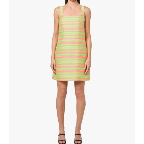 Trina Turk Dresses & Skirts - Trina Turk Aspiration Bow Back Neon Stripe Dress NWT Pink Lime Size 6